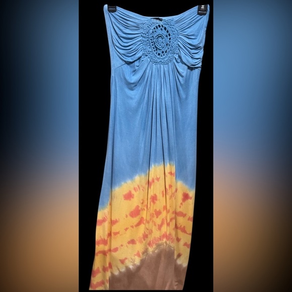 Sky Brand Baby Blue Watercolor Strapless Maxi Dress-Small pls Read Below - Picture 1 of 16